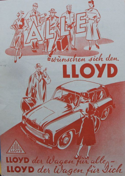 Lloyd Modelprogram 1951 "Alle wuenschen sich den Lloyd" Carbrochure  (10396)